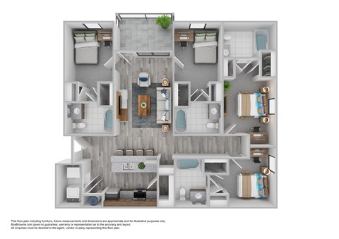 Floor plan for 4 beds, 4 baths, 1425 sqft